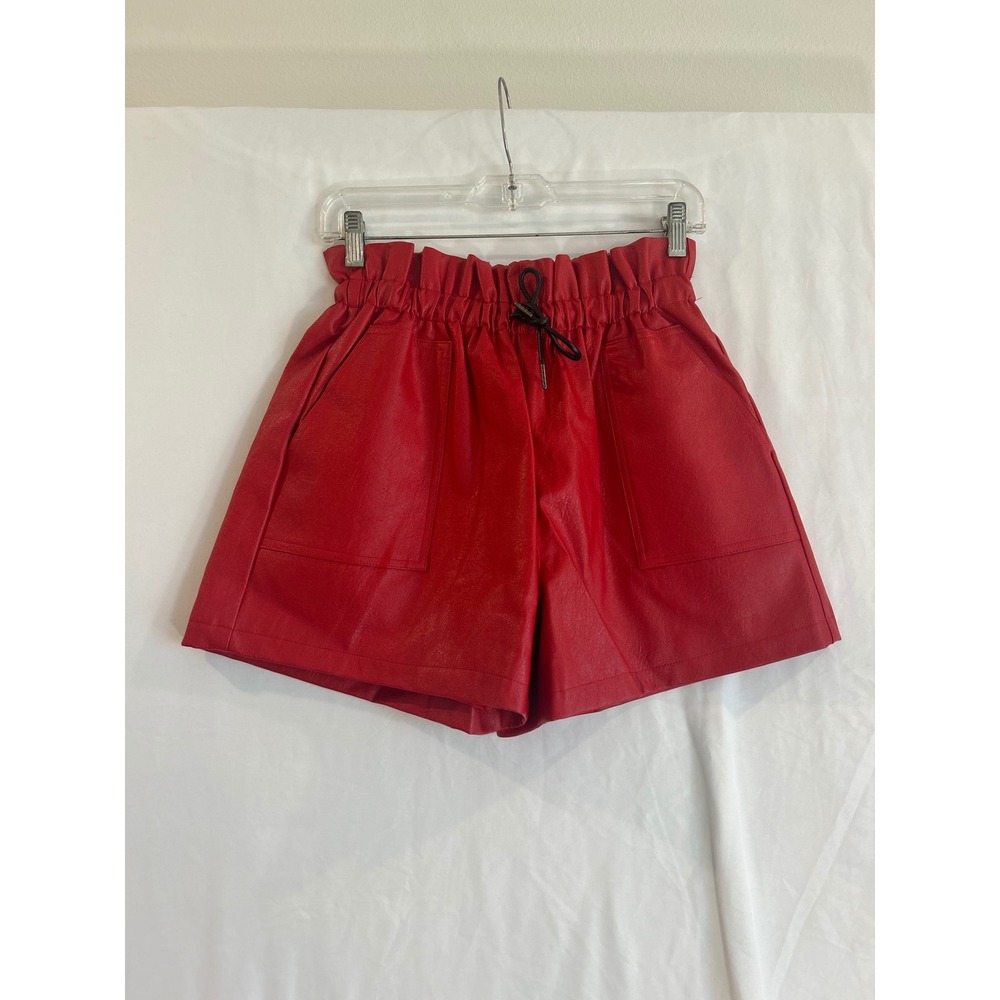 Womens Red Faux Leather Paperbag Waist Shorts High Rise Large NWT Collegiate